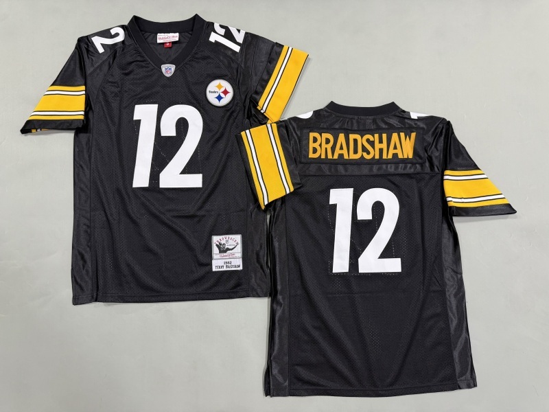 Men 2025 Pittsburgh Steelers #12 Bradshaw black Throwback Limited NFL Jersey style 004->chicago bears->NFL Jersey